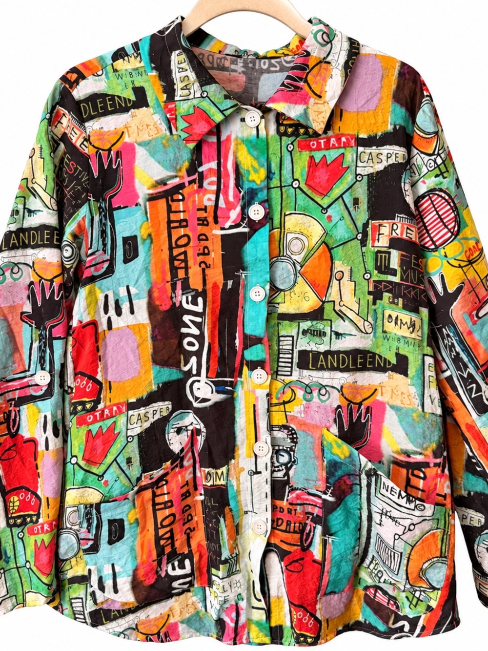 Shana Abstract Graffiti Print Button Down Shirt Size Small Colorful Y2K Artsy